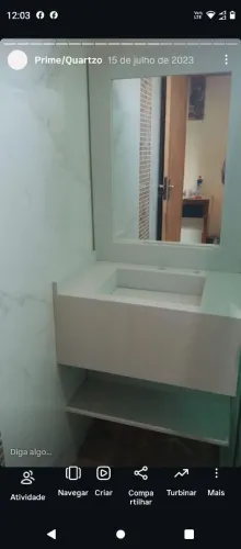 Lavatório esculpido em Branco Praime com espelho