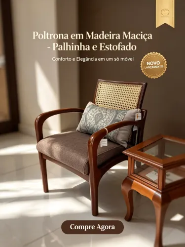 Poltrona em Madeira Maciça - Palhinha e Estofado