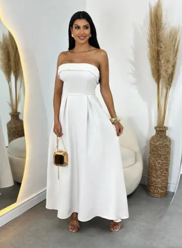 Vestido longo tomara que caia alfaiataria com bojo veste 38 ao 42