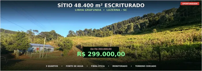 SÍTIO 48.400m² ESCRITURADO - LUZERNA/SC