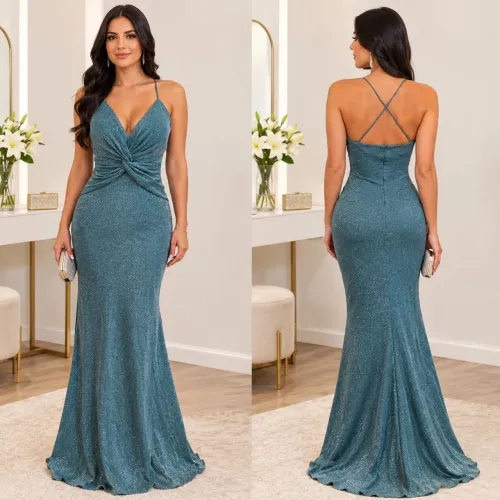 VESTIDO DE FESTA VERDE turquesa