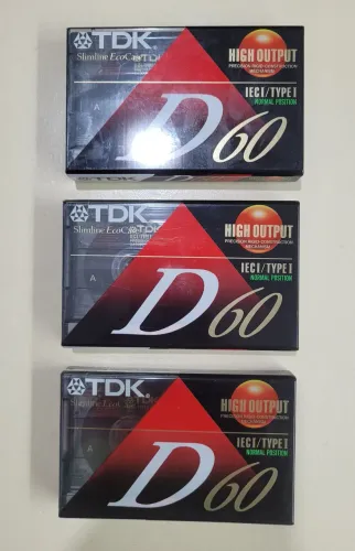 Kit com 3 Fitas K7 TDK D 60 minutos virgens novas lacradas