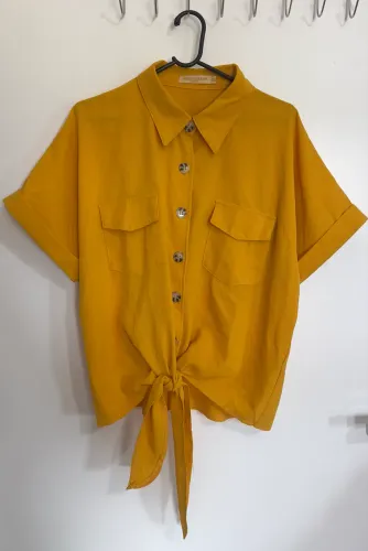 Camiseta Cor Amarela Mostarda com laço