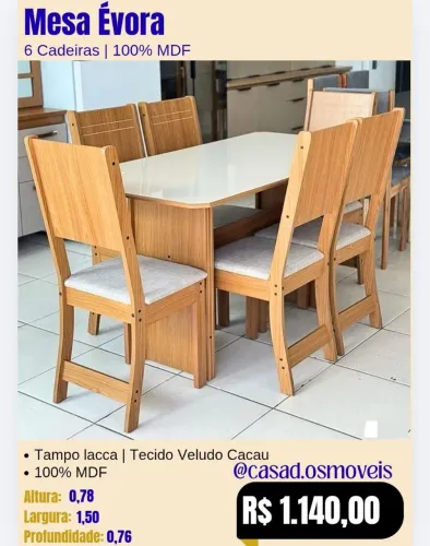 Mesa de jantar 6 cadeiras 100% MDF