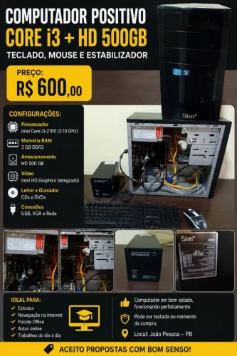 Computador positivo core i3 + HD 500gb