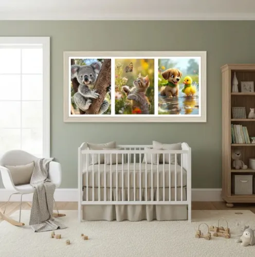 Kit de 3 quadros decorativos infantis de madeira pinus com adesivo
