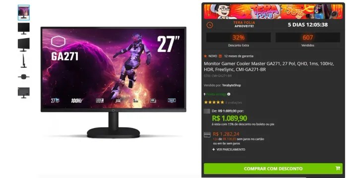 Monitor Gamer Cooler Master GA271 27" QHD