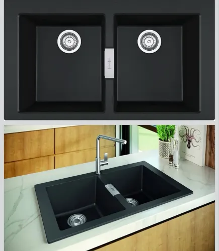Cuba Dupla de Sobrepor 86x51x20cm Sirius 620 Tectonite Carbono Marca: FRANKE
