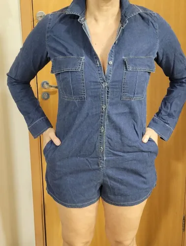 macacão jeans feminino pool, tamanho M