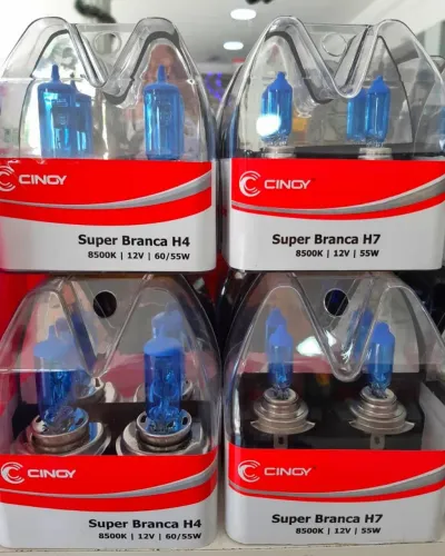 LÂMPADA FAROL SUPER BRANCA CINOY (PAR) H1/H3/H4/H7/H8/H11/H16/H27/HB3/HB4 + ENTREGA GRÁTIS