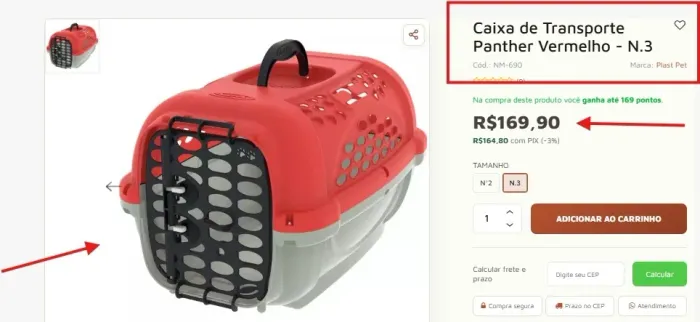 CAIXA DE TRANSPORTE PANTHER NOVA N°3 - Vermelho