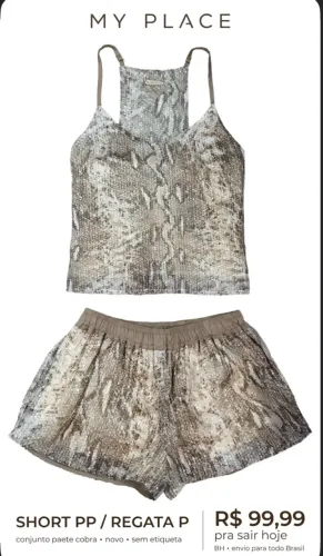 ?MY PLACE DESAPEGO ? ? Short PP ? ? Regata P ? ? R$ 99,99