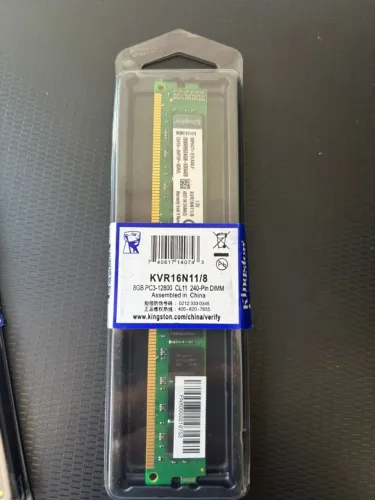 memória Kingston 8GB DDR3 1600MHz (PC3-12800) CL11, modelo KVR16N11/8, para desktop