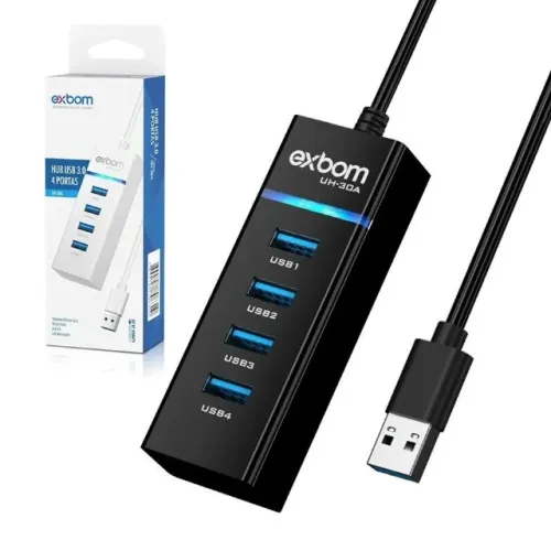 Hub USB 3.0 4 portas Exbom UH-30A Extensor de Usb Rapido - Loja Coimbra Entregamos