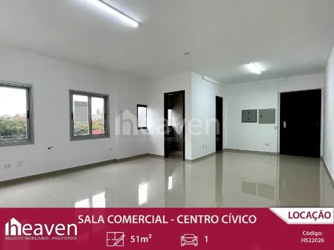 Sala comercial no Centro Cívico com 51m² e 1 vaga