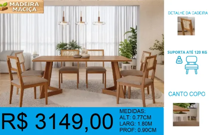 Mesa madeira maciça com 6 cadeiras - excelente qualidade
