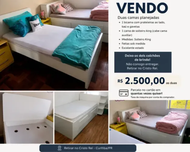 Bicama e cama de solteiro king