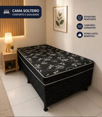 Cama solteiro 0.88x1.88 com espuma de 5cm acoplada a base 