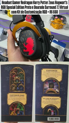 Headset Gamer Redragon Harry Potter Zeus Hogwart's RGB Special Edition, Surround 7.1, USB