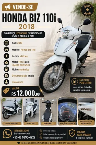 Vendo Honda Biz 110i ano 2018 - Araranguá/SC