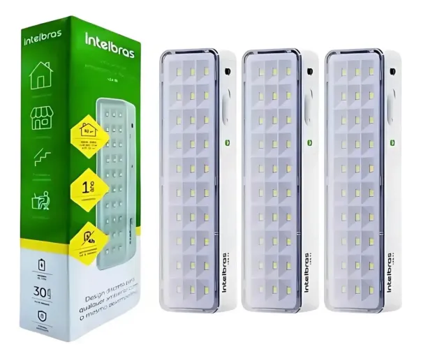 Kit 3 Lâmpadas Luminária De Emergência Recarregável Lâmpada De 30 Leds Cor Luz Branco