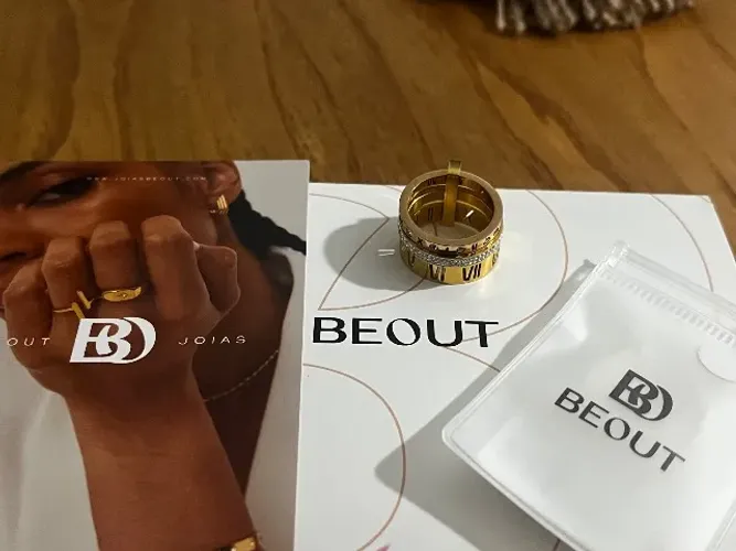 anel novo triplo momentos beout banhado a ouro 18k | tamanho 20
