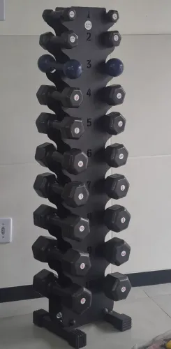 Torre de halteres sextavados emborrachados 1kg a 10kg
