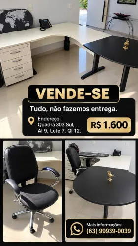 Estação de trabalho (Mesa, Reunião, Gaveteiro 4 gavetas) R$ 1.000 + Cadeira exec. R$ 600