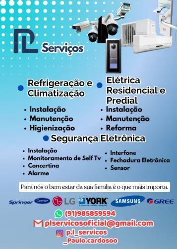 Serviço Refrigeração e climatização, Elétrica Residencial e predial, Segurança Eletrônica