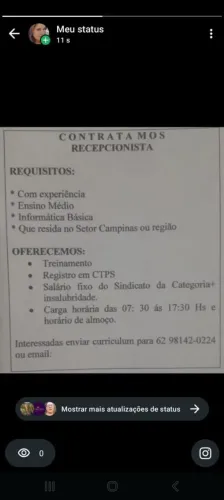 Vaga para recepcionista