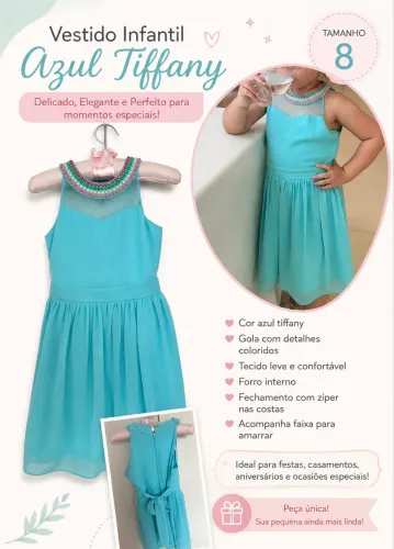 Vestido de Festa Infantil Tiffany casamento/Formatura tam 8