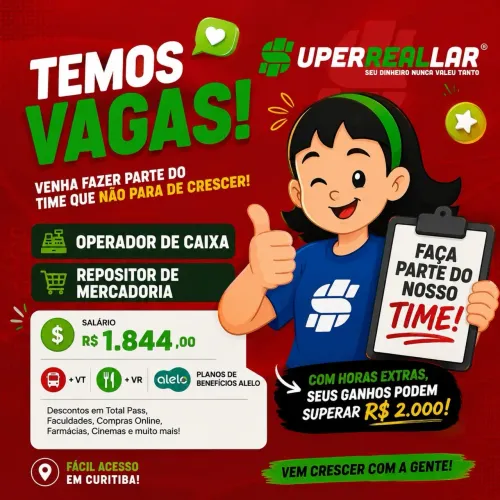 TEMOS VAGAS! Centro de Curitiba - CAIXA E REPOSIÇÃO