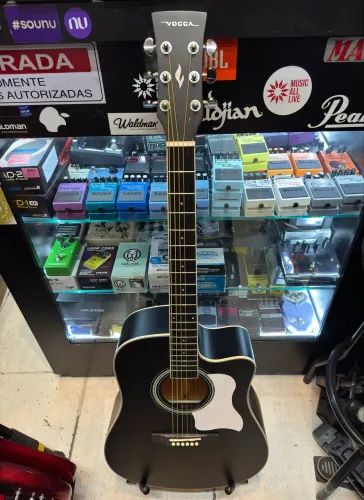 Violão de aço satin black folk Vogga VCS-260 eletrico com afinador tarraxas blindadas novo