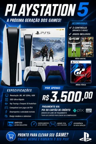 PlayStation 5 God of War Ragnarök + FIFA 26 + GTA + 2 Controles +