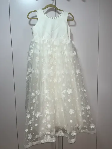 Vestido Branco Luxo com Tule 3D - Tam 12