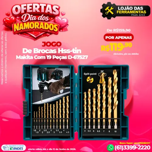 Jogo de Brocas HSS-TIN Makita Com 19 Peças D-67527