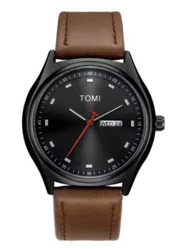 Relógio Masculino TOMI T030 Calendário Duplo - Pulseira de Couro - Novo / Na Caixa