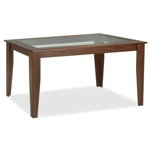 mesa de jantar retangular tampo vidro temperado suporte e pés em madeira maciça removiveis