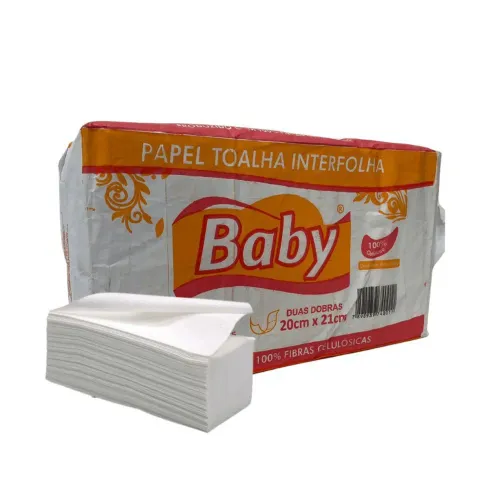 Papel Interfolha 100% Celulose 2 Dobras Folha Simples Baby com 1.000 Folhas