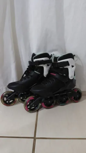 Patins Inline Powerslide Phuzion Radon Teal 90 Tam 38 + Kit Proteção Traxart Completo.