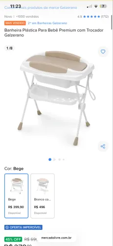 Banheira de bebê premium com trocador galzerano 