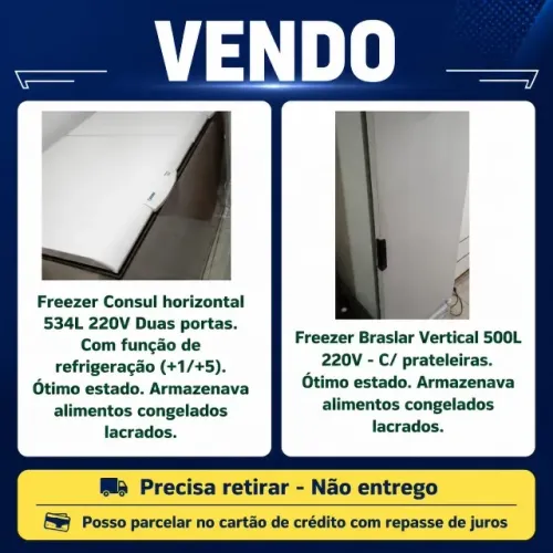Vendo freezer vertical e horizontal