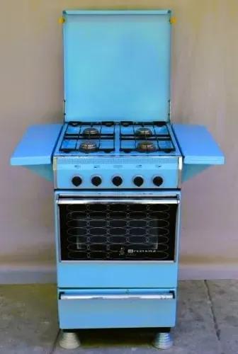 Antigo fogão Brastemp em ferro esmaltado azul turquesa anos 60/70 (Funcionando) *Descrição