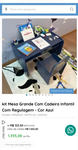 kit Mesa + Cadeira Infantil Com Regulagem - Cor Azul