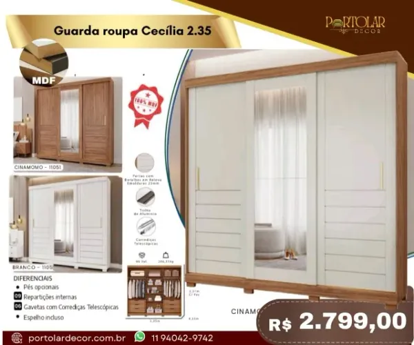 Guarda Roupa Cecília 2.35, a pronta entrega