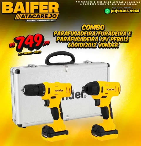 Combo Parafusadeira/Furadeira e Parafusadeira 12V PFB012 6001012012 Vonder