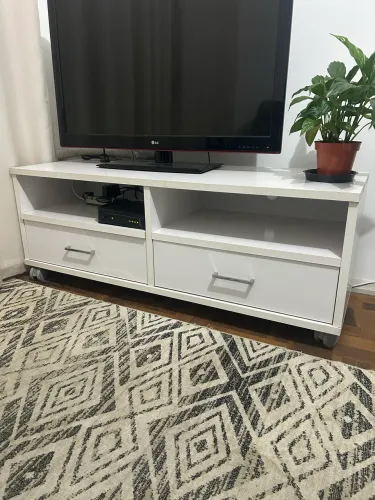 Rack TV Branco com duas Gavetas