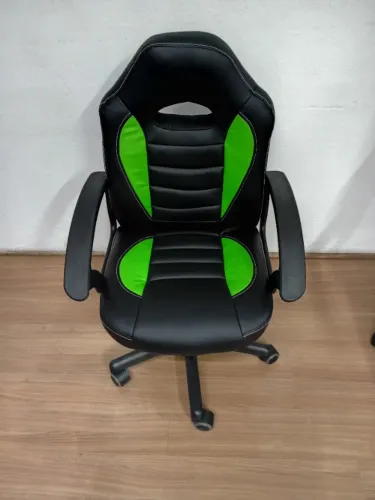 Cadeira Gamer Infantil em Couro PU Preta com Verde