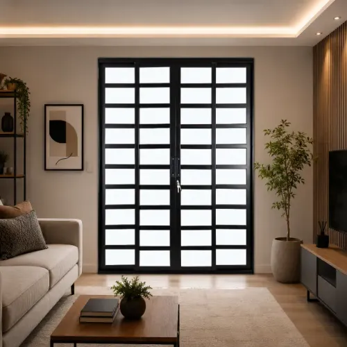 Porta Balcão 4 Folhas Travessa Linha Premium Preta Alumínio Vidro 210x150