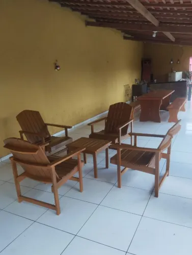 Conjunto Terraço Madeira Maciça Luxo Premium moveis de madeira barotos acabamento verniz 
